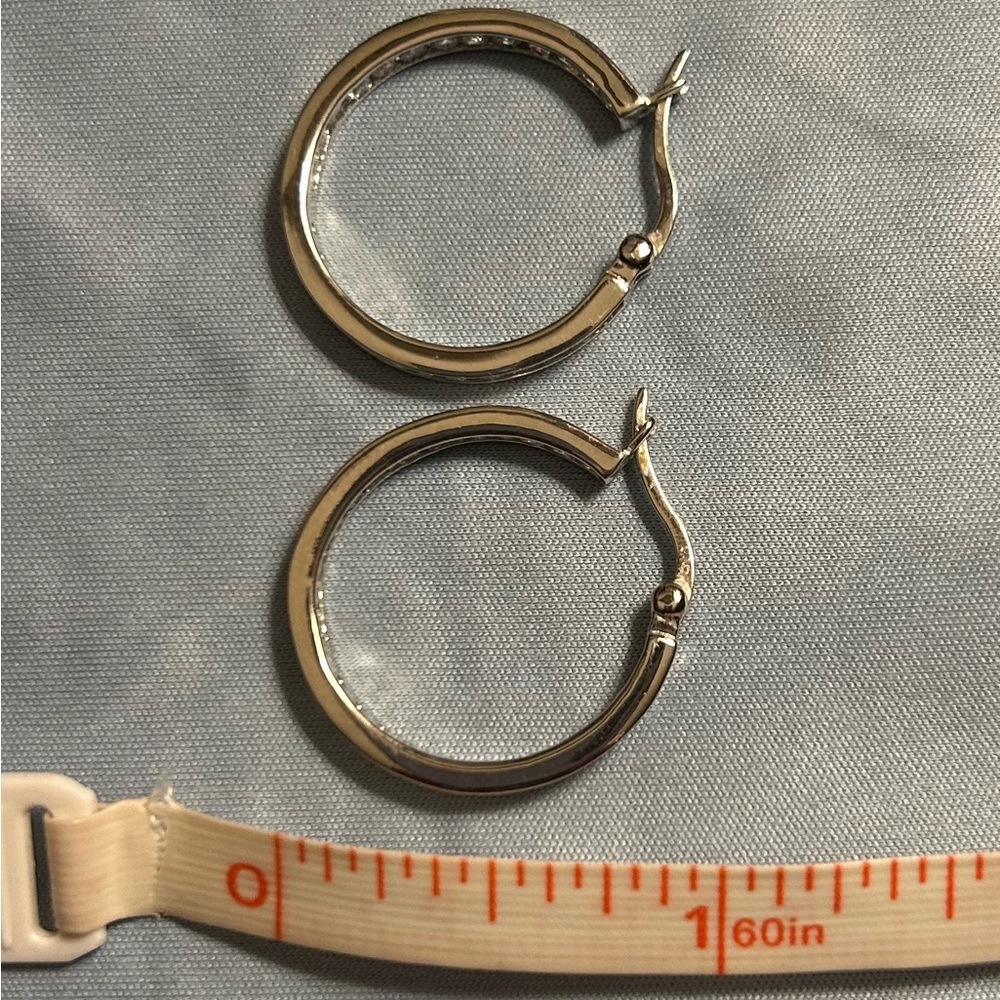 QVC Diamonique Silver Crystal Hoop Earrings - Women Jewelry - Picture 3 of 3